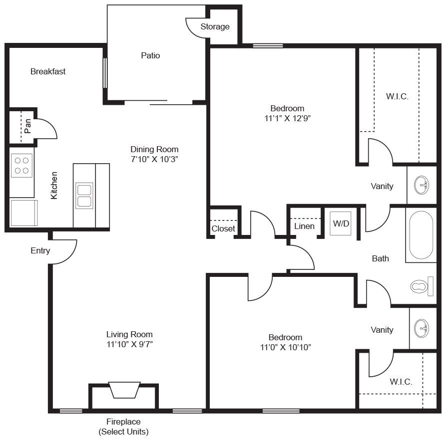 Colorado Floor Plan Colorado 2x1 940sqft